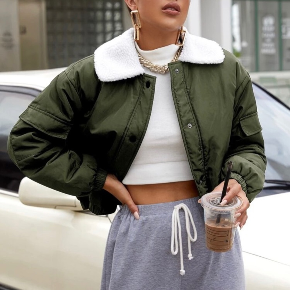 Faux Army Green Puffer